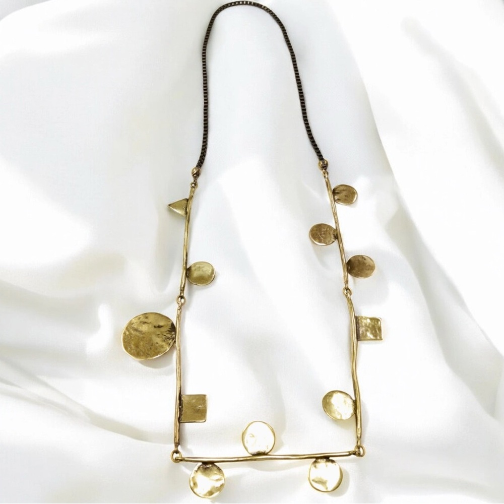 Minimalist Bronze Gold Abstract Artisan Statement Necklace